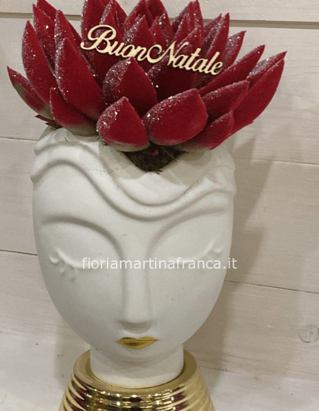 Faccina ceramica con pianta grassa glitterata